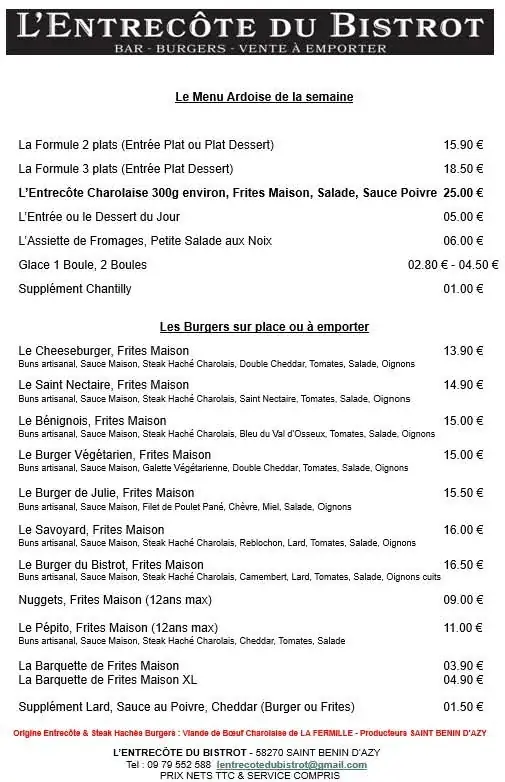 Menü_L'Entrecôte du Bistrot_Saint-Benin-d'Azy_Bild_1
