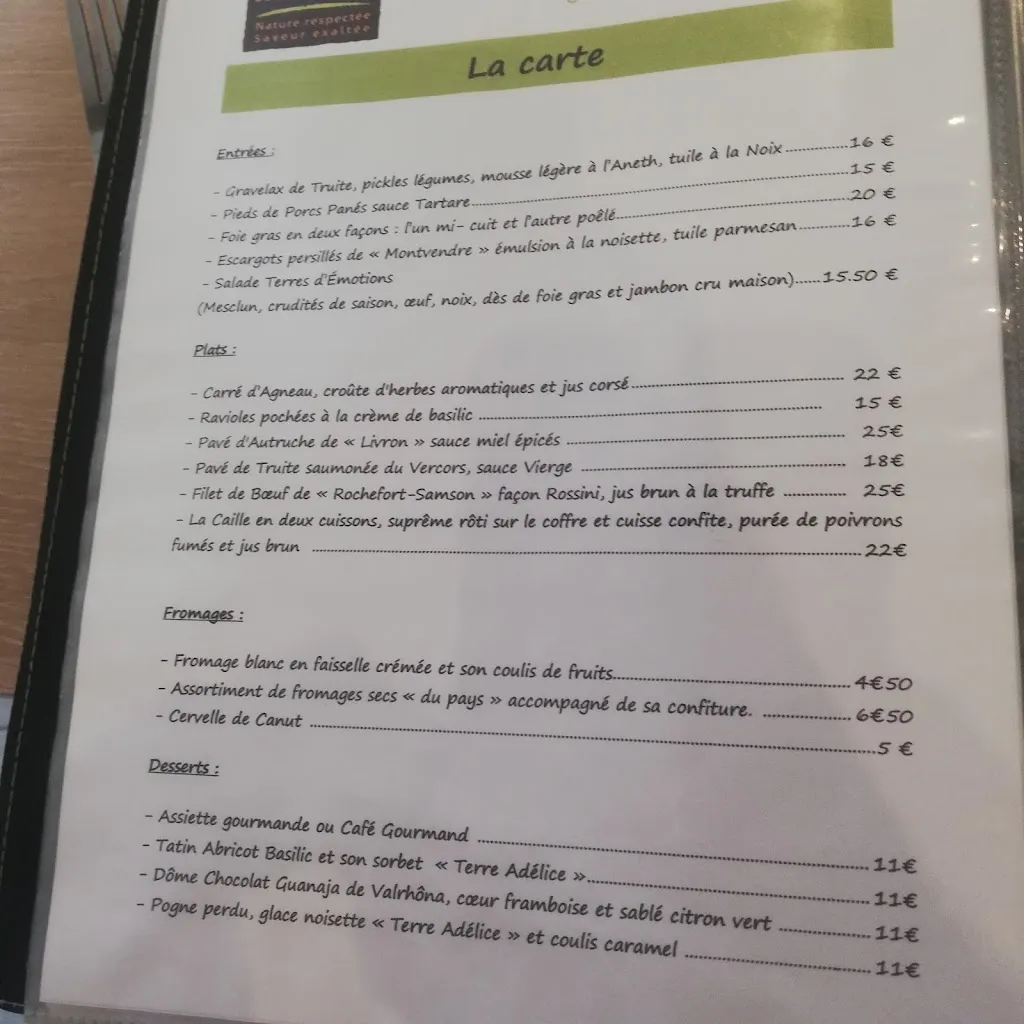 Menu_Restaurant Terres d'émotions_Bourg-de-Péage_image_2