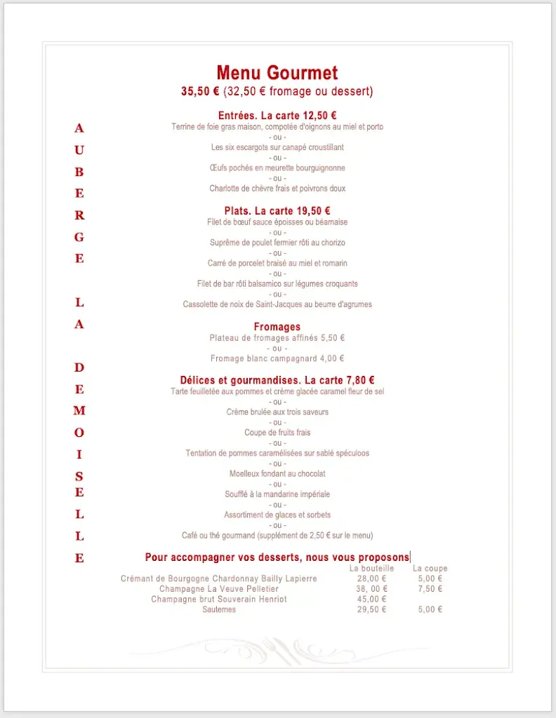 Menu_Auberge La Demoiselle_Saint-Fargeau_image_1