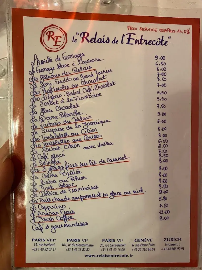 Menu_Relais de l'Entrecôte_Paris_immagine_1