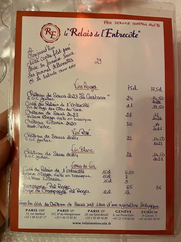 Menu_Relais de l'Entrecôte_Paris_immagine_2