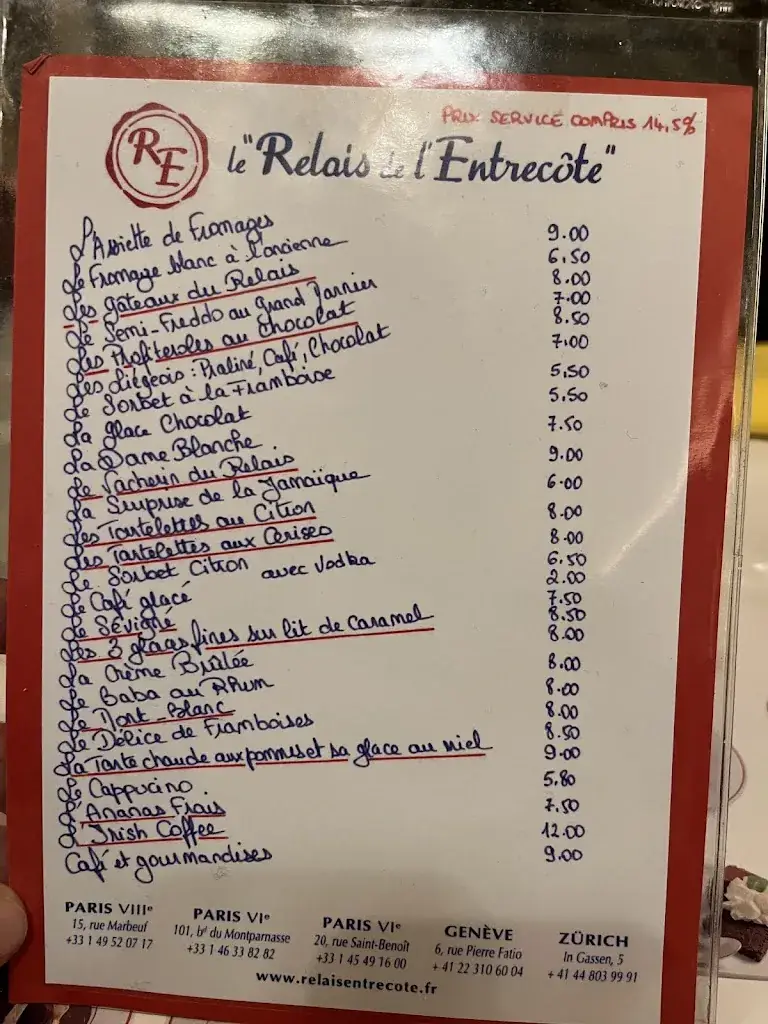 Menu_Relais de l'Entrecôte_Paris_immagine_3