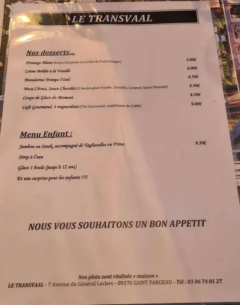 Menu_Restaurant Le Transvaal_Saint-Fargeau_image_1