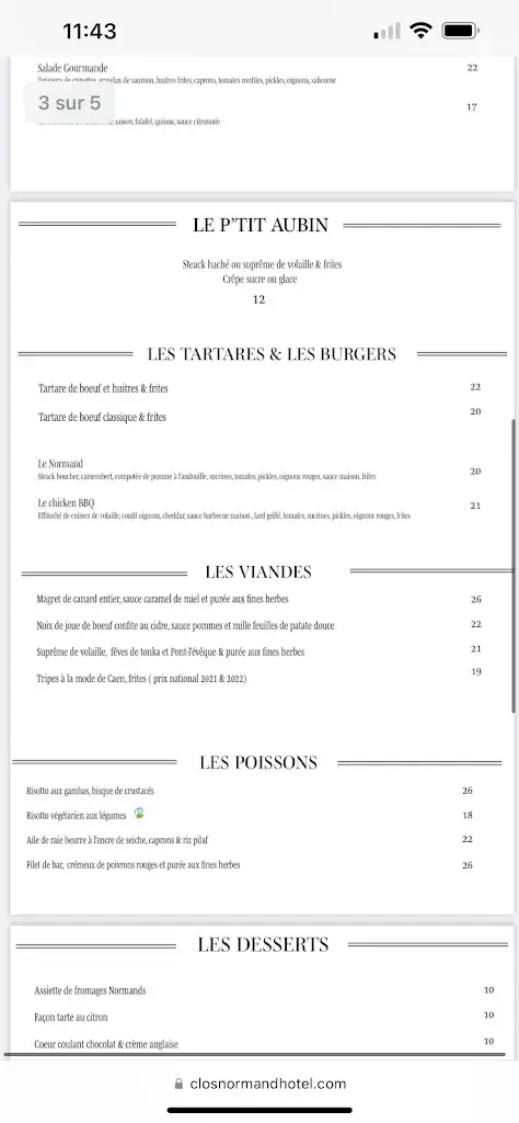 Menu_Le Clos Normand Restaurant Hôtel_Saint-Aubin-sur-Mer_image_3