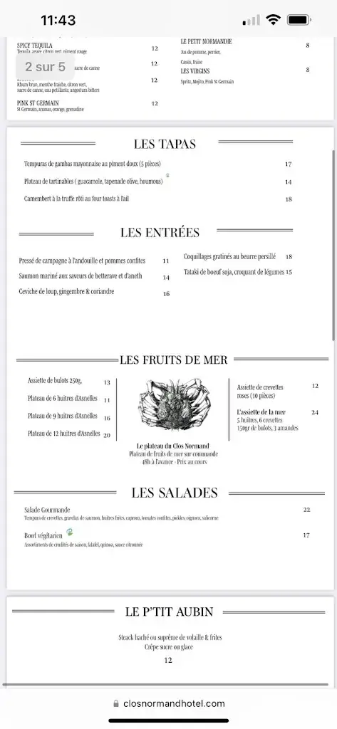 Menu_Le Clos Normand Restaurant Hôtel_Saint-Aubin-sur-Mer_image_4