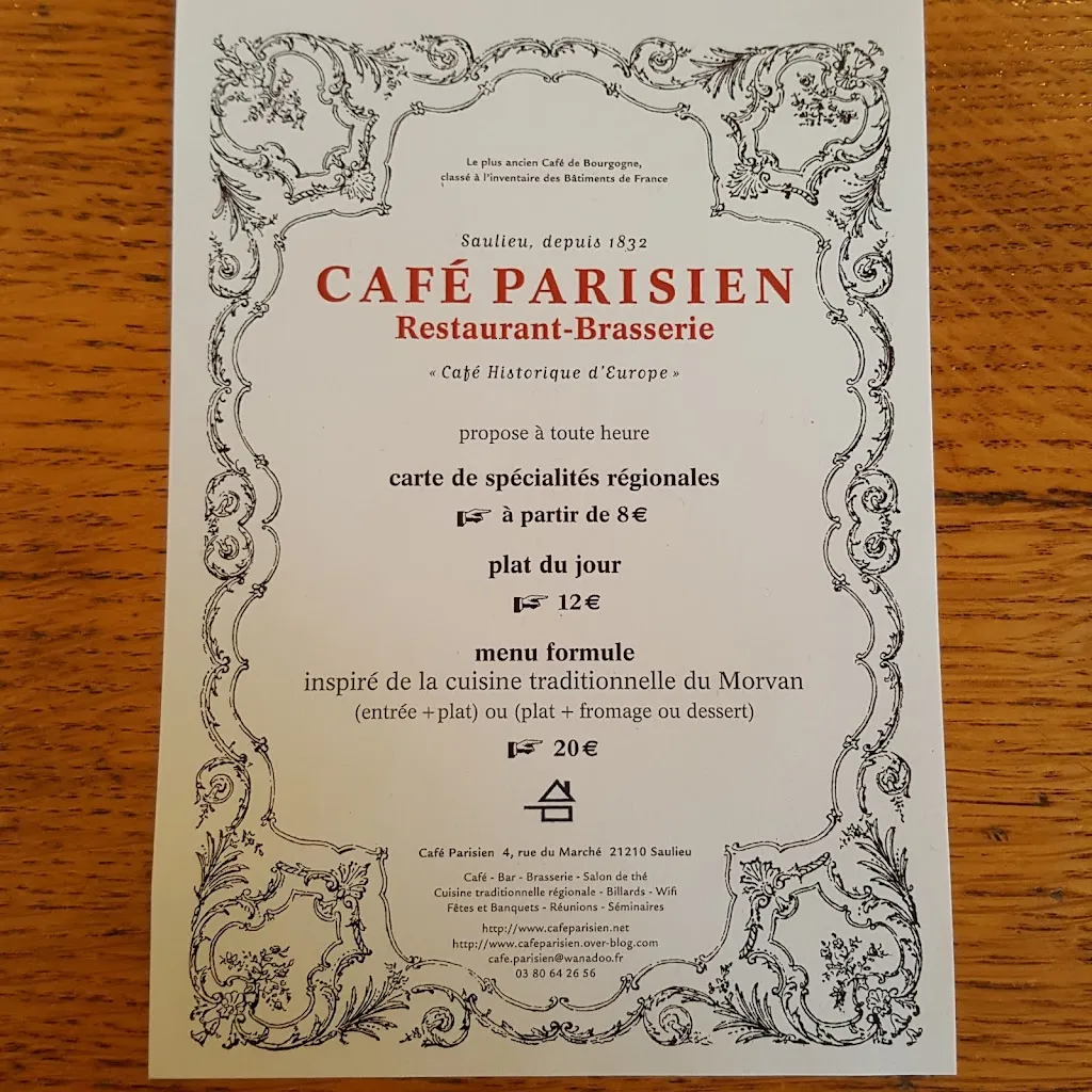 Menu_Café Parisien de saulieu_Saulieu_image_1