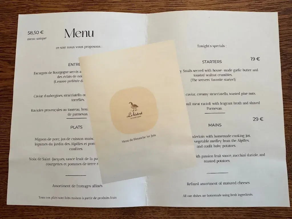 Menu_Le bistrot de saint Rémy_Saint-Rémy-de-Provence_image_1