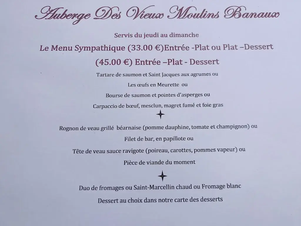 Menu_Auberge des Vieux Moulins Banaux_Villeneuve-l'Archevêque_image_1