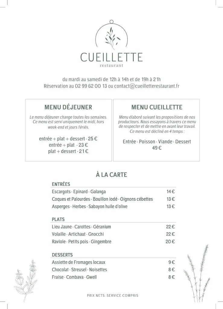 Menü_CUEILLETTE RESTAURANT_Cesson-Sévigné_Bild_1