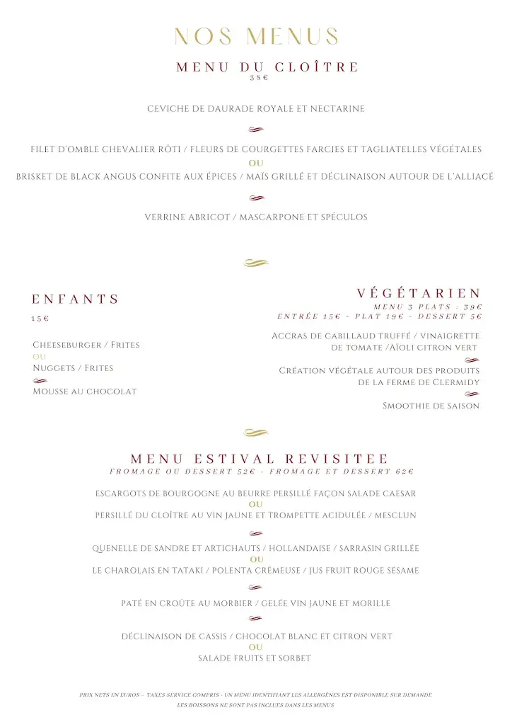 Menu_Restaurant Le Cloître_Tournus_immagine_1