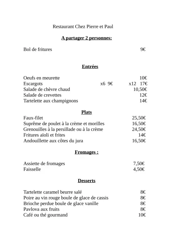 Menu_Restaurant Chez Pierre et Paul_Tournus_immagine_1