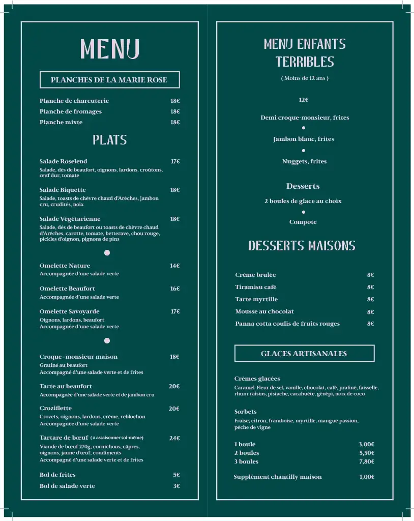 Menu_Restaurant La Marie Rose_Beaufort_image_1