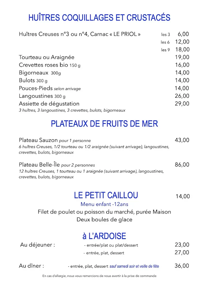 Menü_Restaurant La Cale_Sauzon_Bild_1