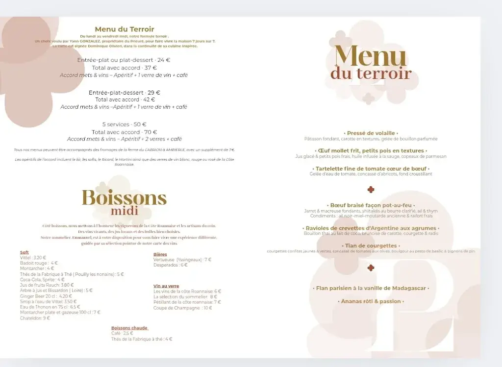 Menu_Restaurant Le Prieuré_Ambierle_image_1