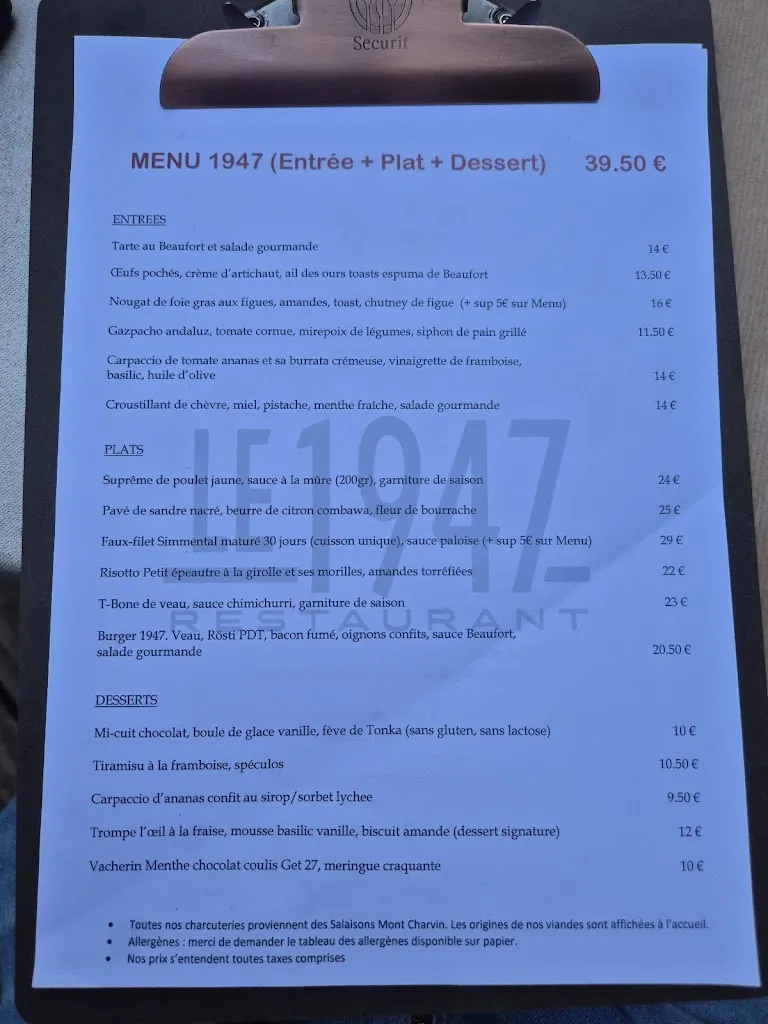 Menu_RESTAURANT LE 1947_Beaufort_immagine_2