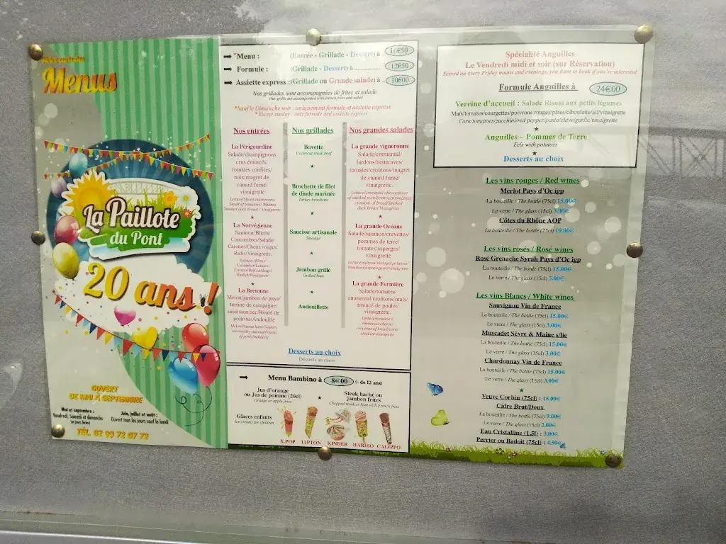 Menu_La Paillote du Pont - Restaurant saisonnier ouvert du 1ᵉʳ mai au 30 septembre_Sainte-Marie_image_2