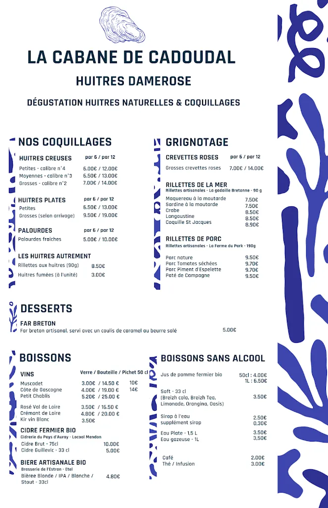 Menu_La Cabane de Cadoudal - Dégustation huitres au bord de la Ria d' Etel & vente directe_Locoal-Mendon_image_1
