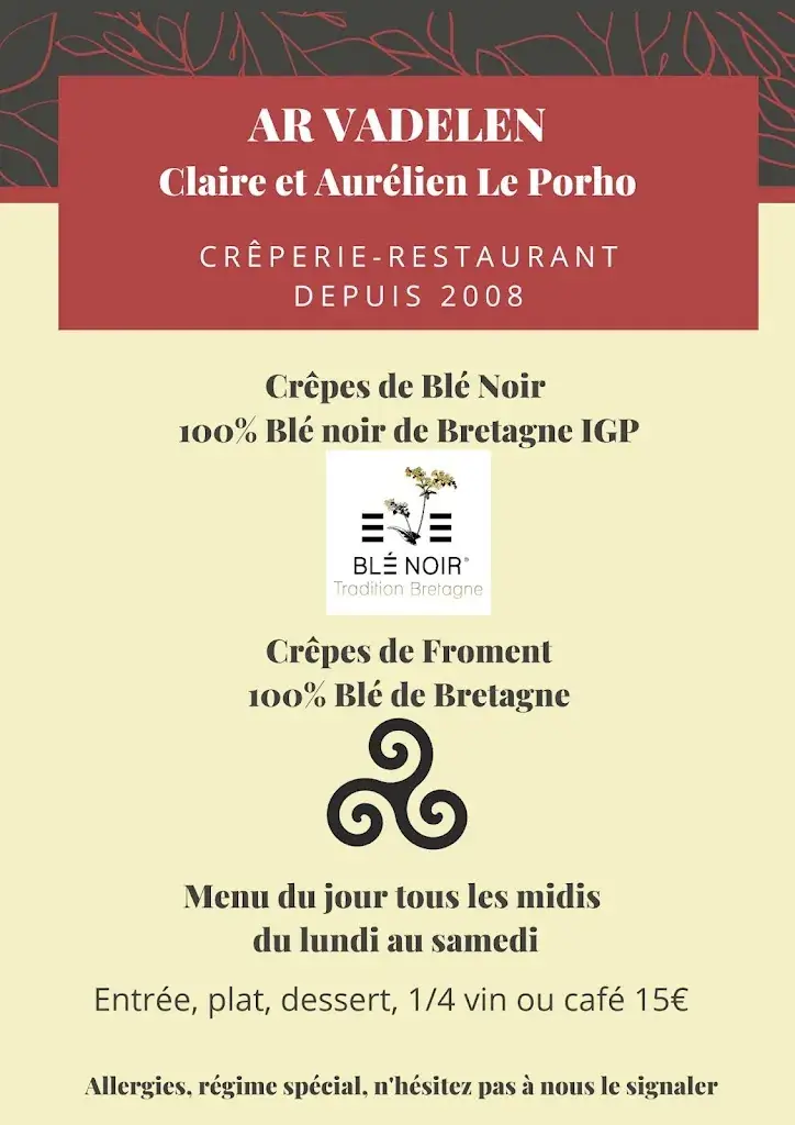 Menu_Ar Vadelen Crêperie-Restaurant Bubry_Bubry_immagine_2