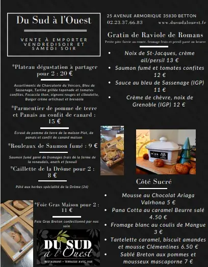 Menu_Du Sud à l'Ouest Restaurant_Betton_image_4