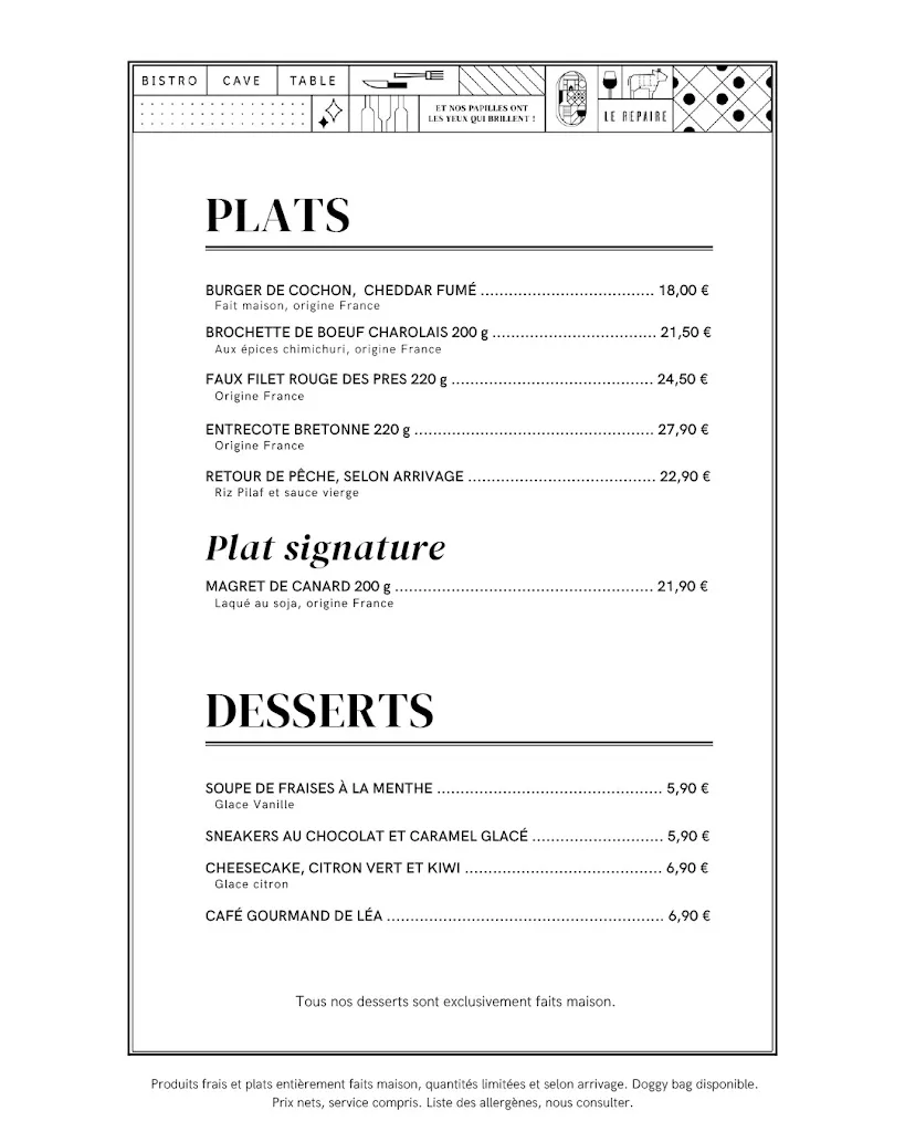 Menu_Restaurant Le Repaire ⋅ Brest_Brest_image_1