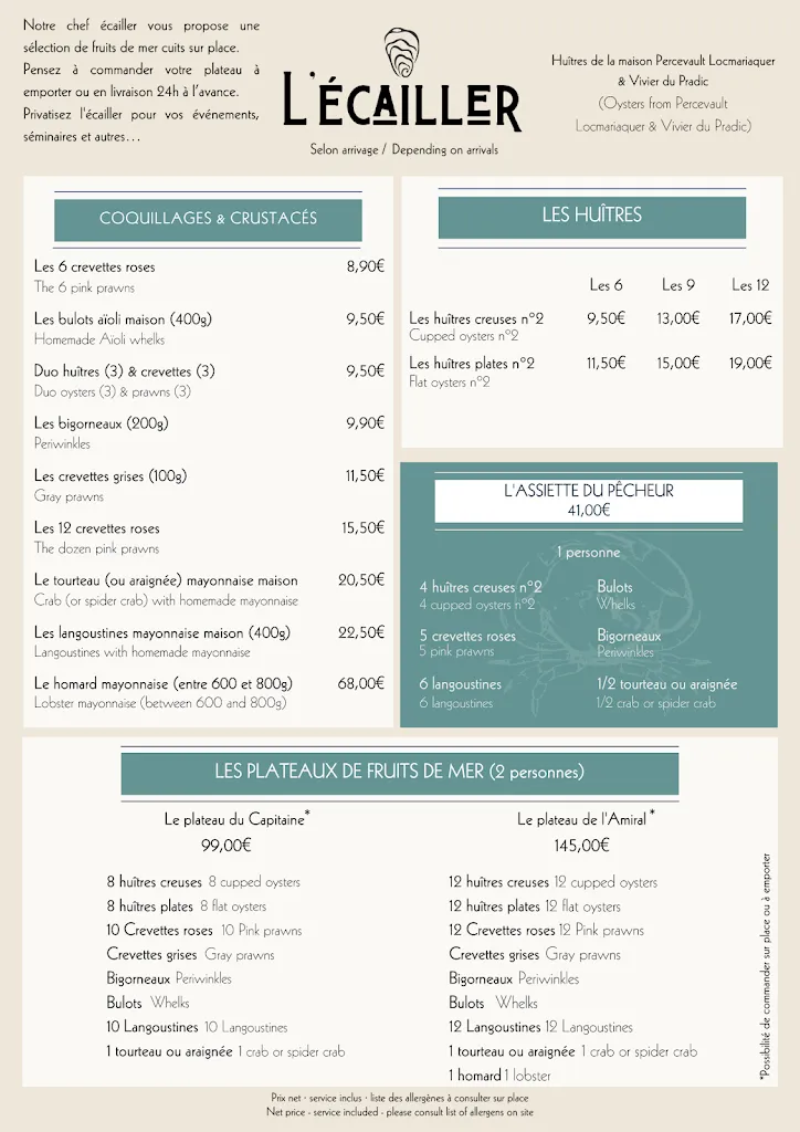 Menu_Restaurant & Écailler La Canopée_Carnac_image_2