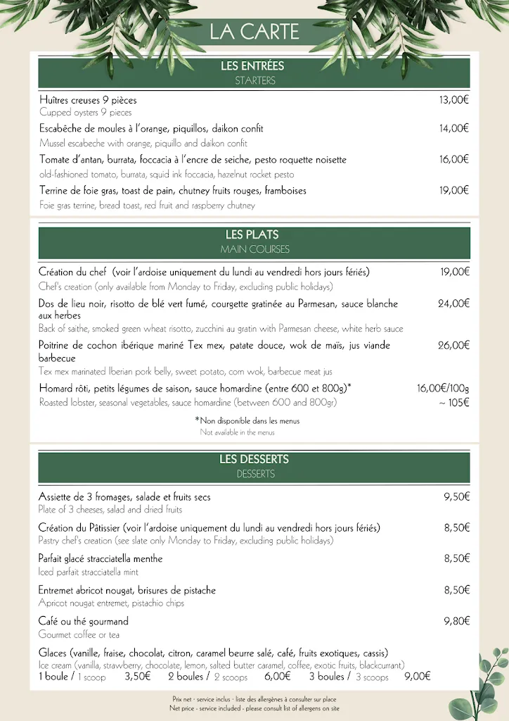 Menu_Restaurant & Écailler La Canopée_Carnac_image_4