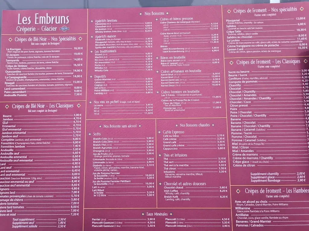 Menü_Crêperie les Embruns_Camaret-sur-Mer_Bild_1