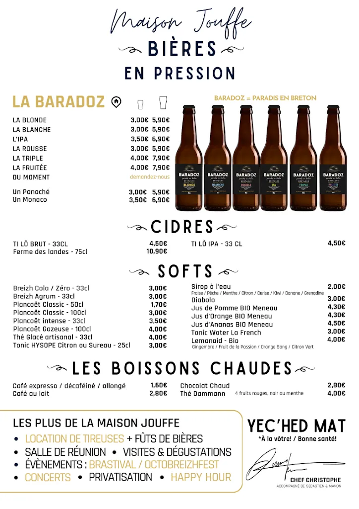 Menu_Maison Jouffe Distillerie et Brasserie : Restaurant, Cave & Bar_Saint-Lormel_image_2