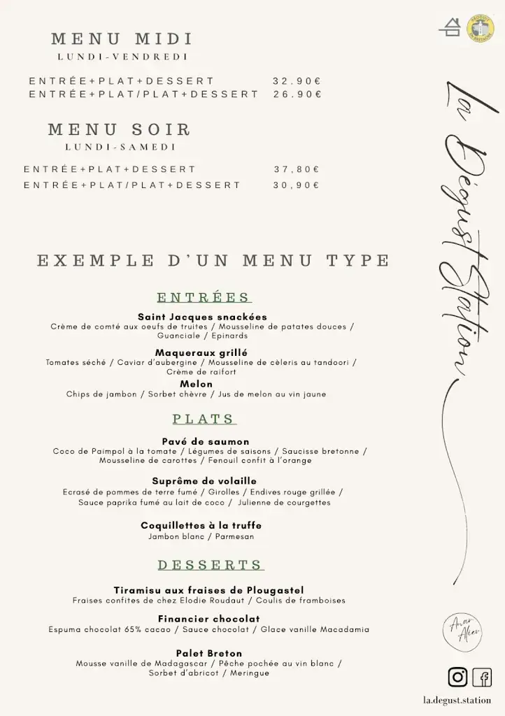 Menu_La Dégust' Station - Restaurant Gastronomique Brest_Plougastel-Daoulas_image_1