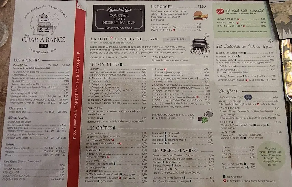 Menu_Au Char à Bancs, Ferme Auberge Crêperie à Plélo 22170 Côtes d'Armor en Bretagne_Plélo_image_2