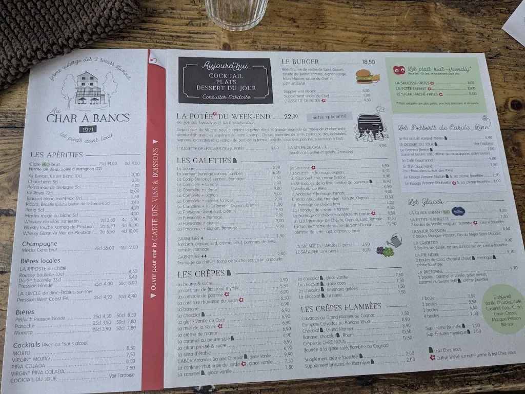 Menu_Au Char à Bancs, Ferme Auberge Crêperie à Plélo 22170 Côtes d'Armor en Bretagne_Plélo_image_3