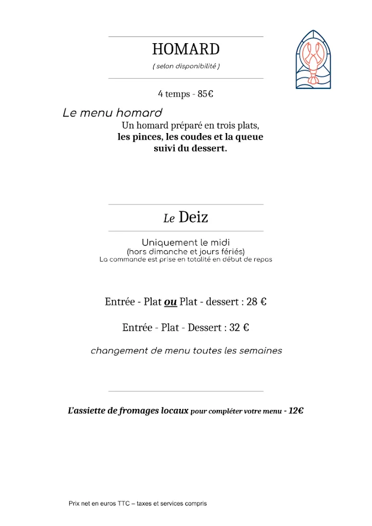 Menu_Auberge de la Vieille Eglise_Trégastel_image_1