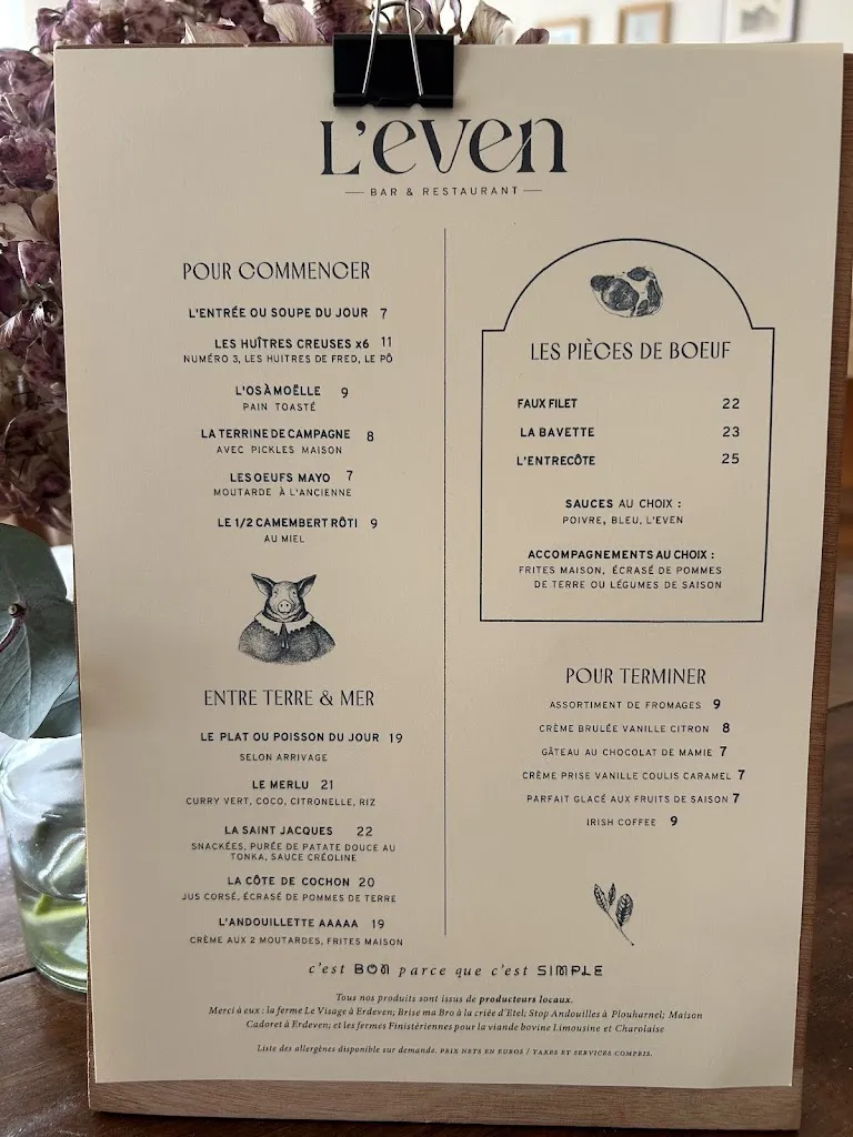 Menu_L'even bar et restaurant Erdeven_Erdeven_immagine_1