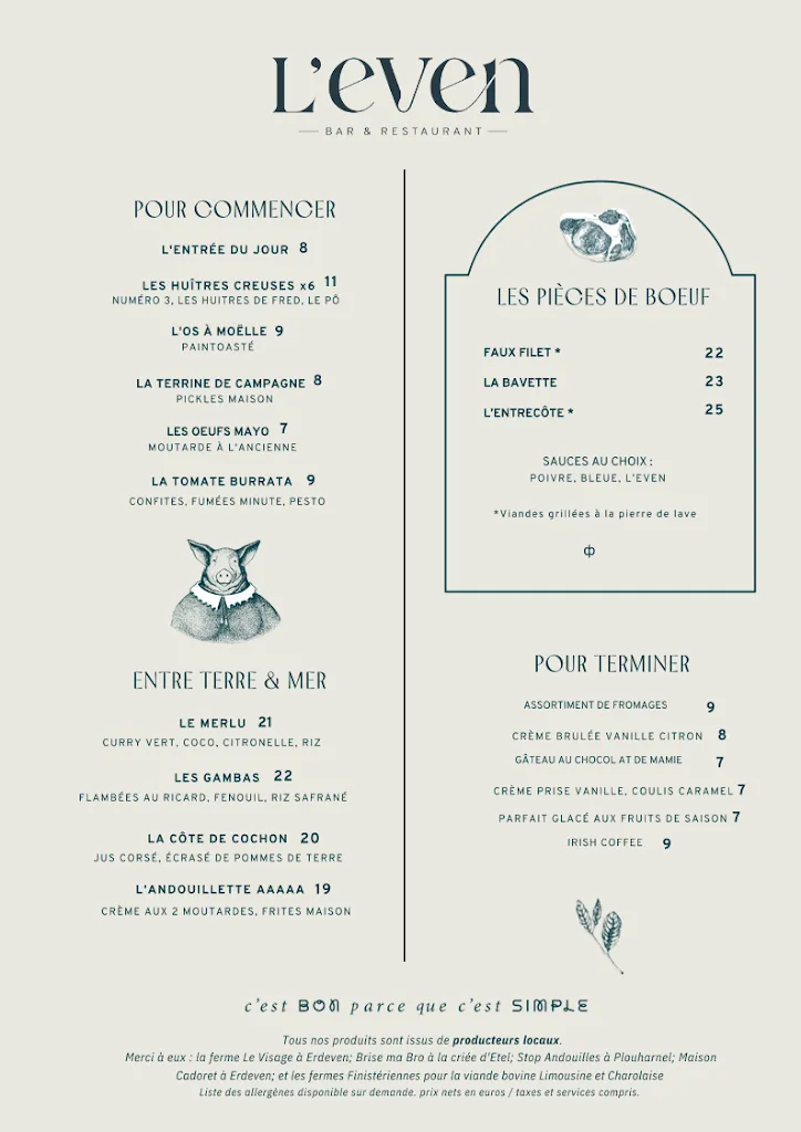 Menu_L'even bar et restaurant Erdeven_Erdeven_immagine_2