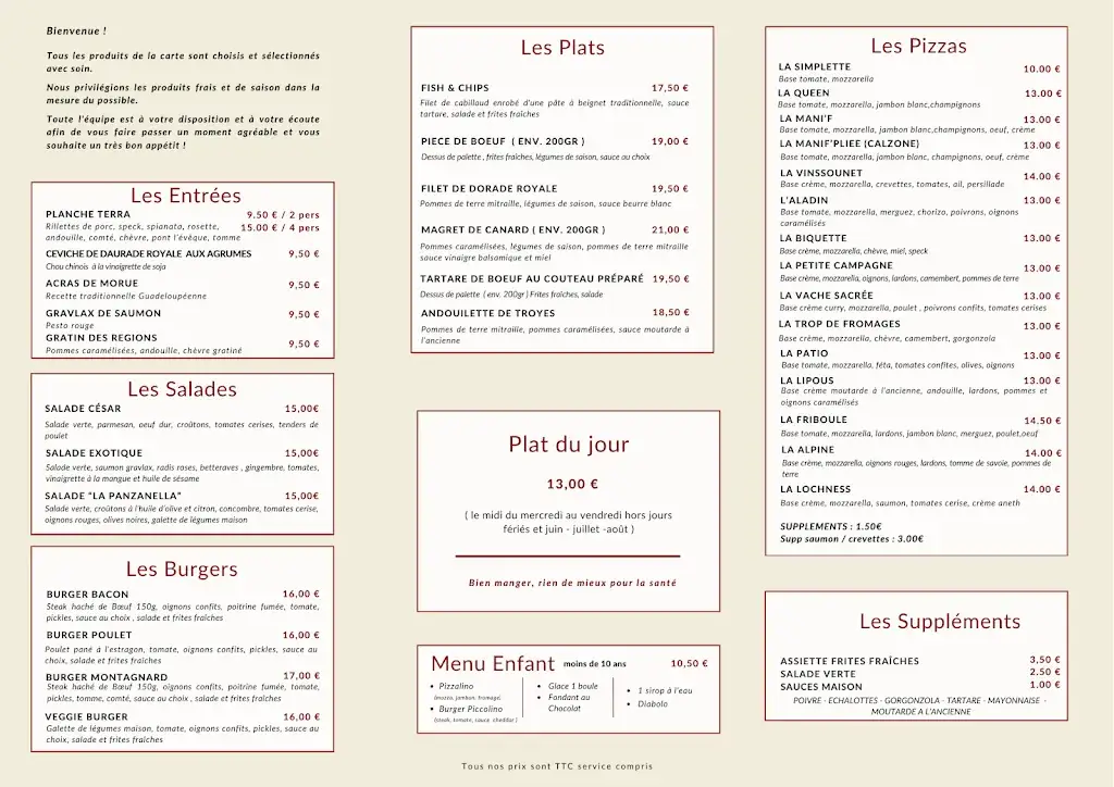Menu_LE PATIO Restaurant / Pizzeria sur place ou à emporter - Chambres D’hôtes - Nouveaux propriétaires_Évran_image_1