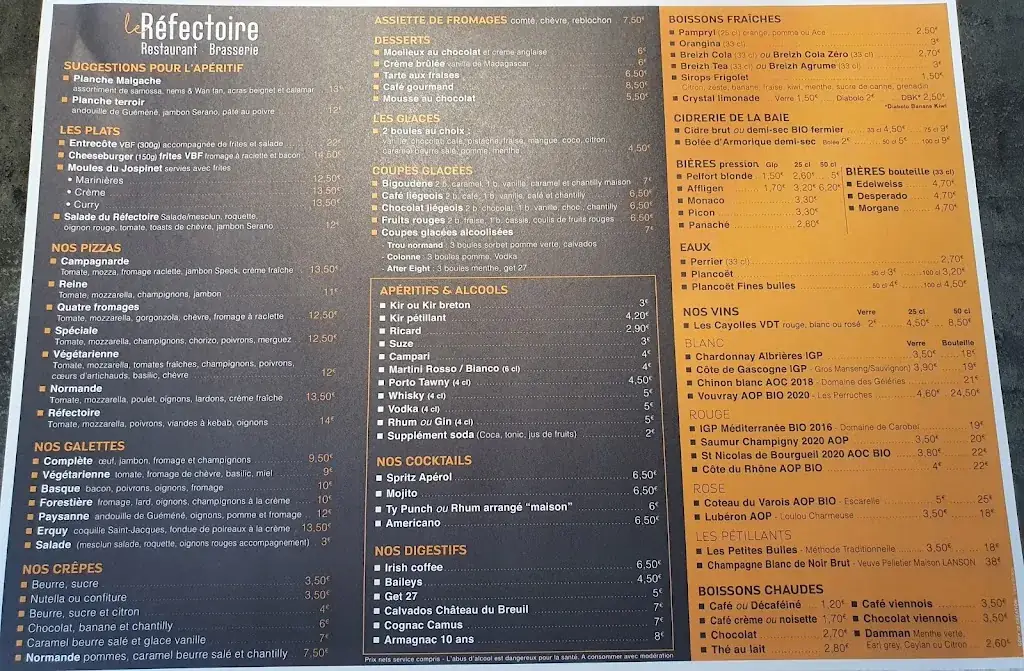 Menu_Pizzeria et Crêperie LE REFECTOIRE_Erquy_image_1
