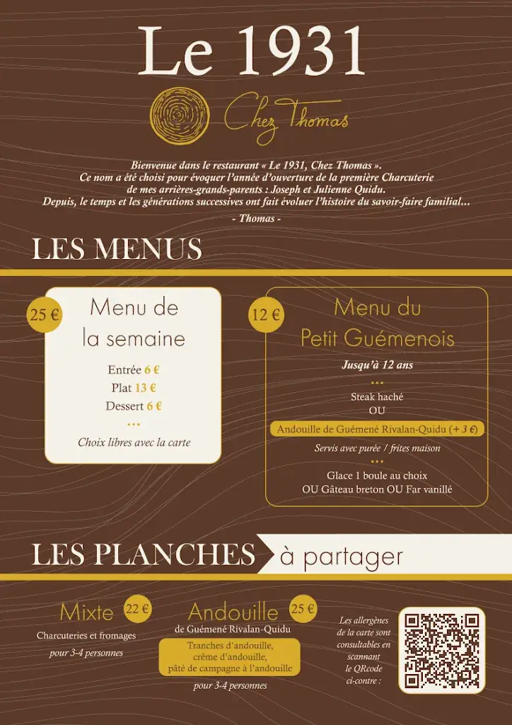 Menu_Le 1931, Chez Thomas_Guémené-sur-Scorff_image_1