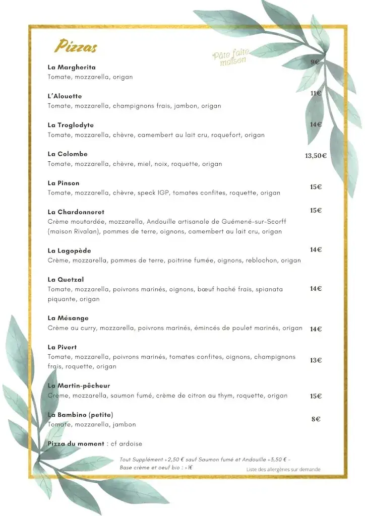 Menu_Pizzéria et Hébergements L'Ile aux Oiseaux Guern_Guern_immagine_4