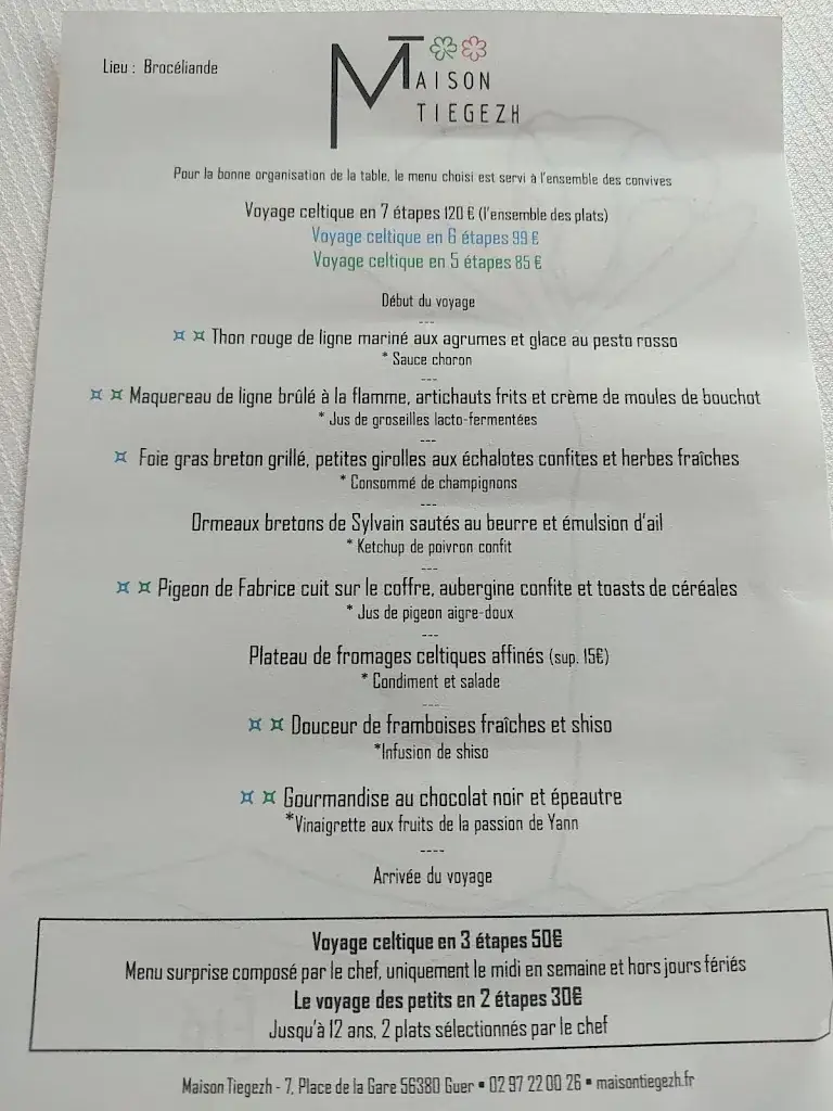 Menu_Hôtel Restaurant Maison Tiegezh_Guer_image_1