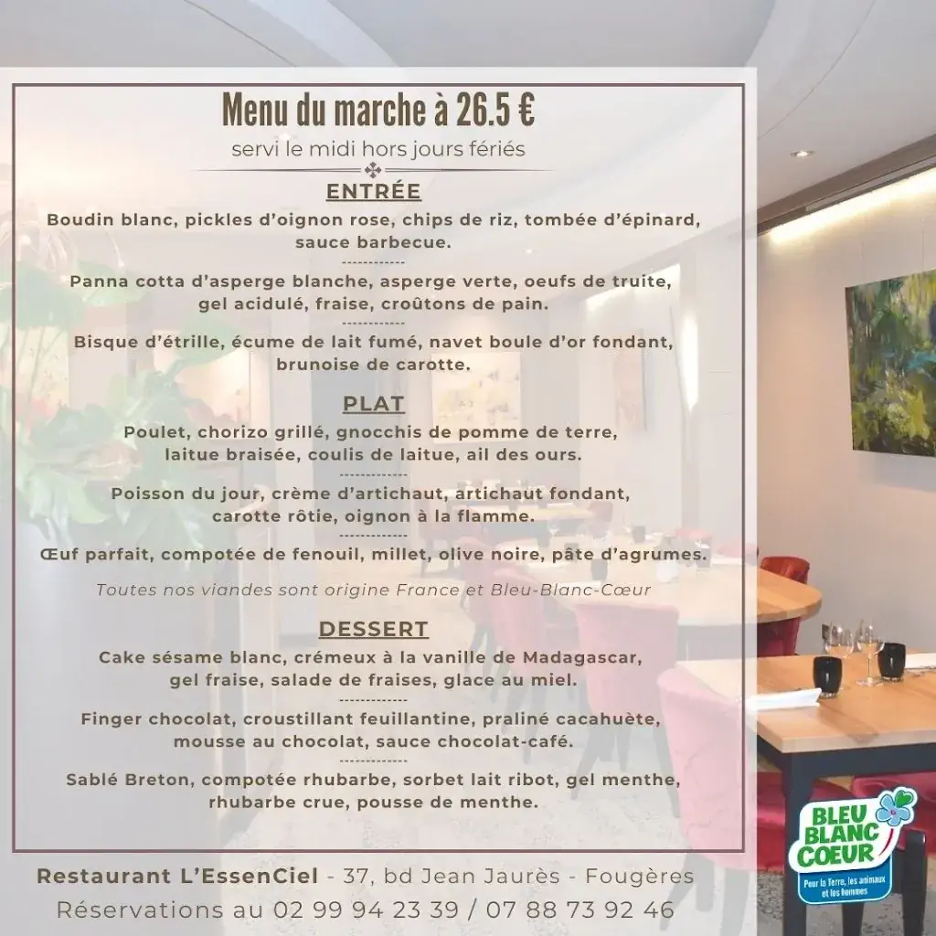 Menu_L'essenciel Restaurant By Jean Marie Baudic_Fougères_image_1