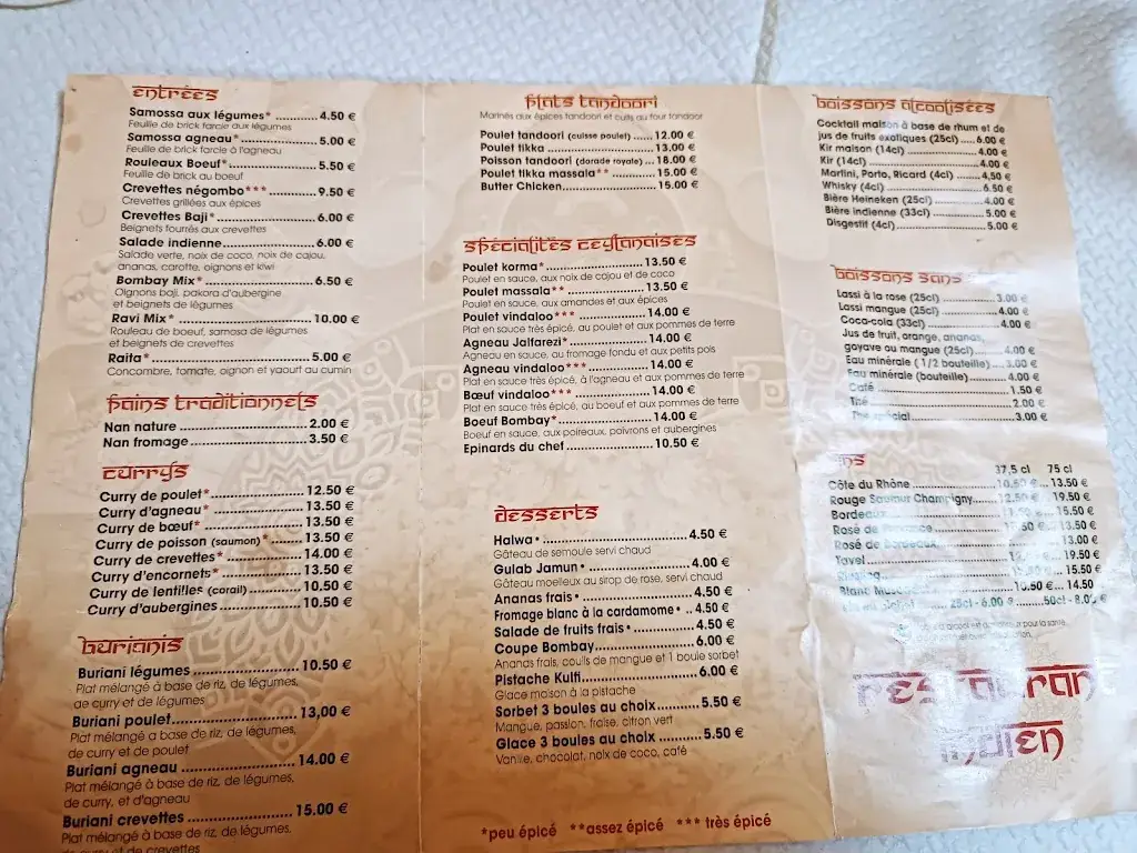 Menu_Restaurant Indien_Fougères_image_1