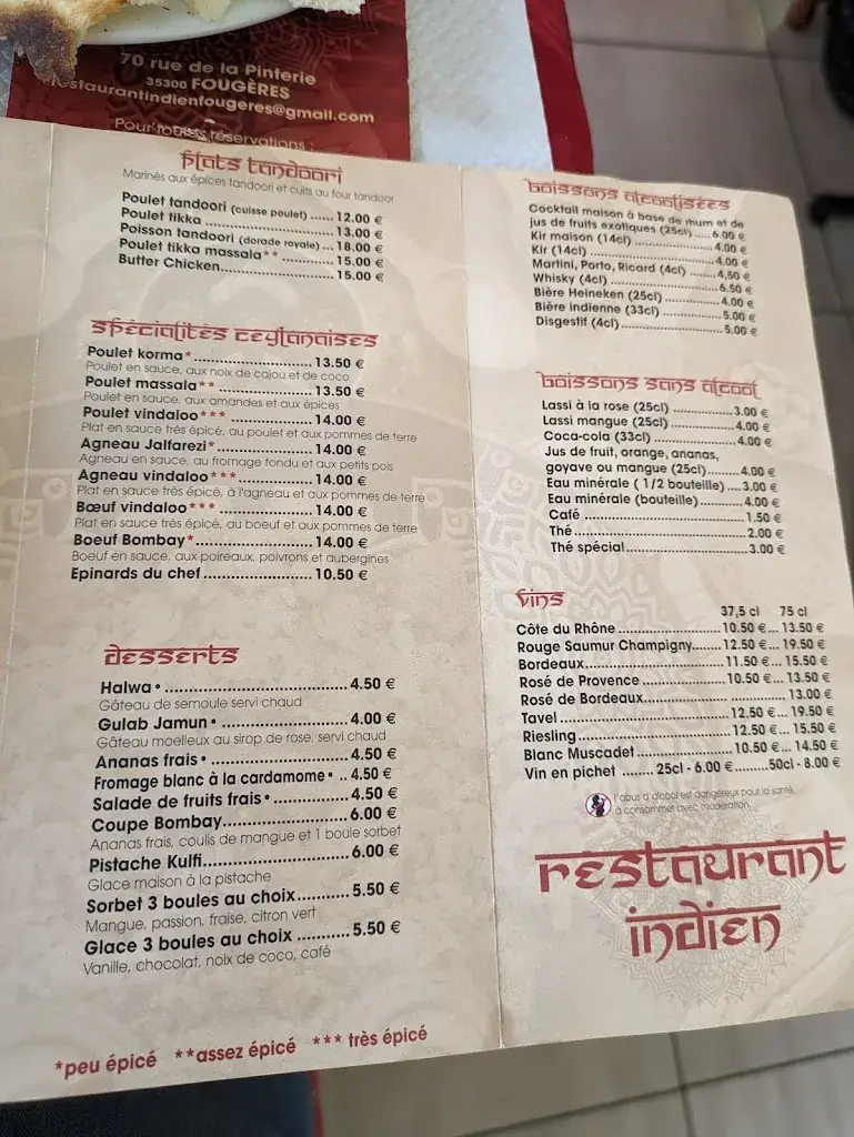 Menu_Restaurant Indien_Fougères_image_3