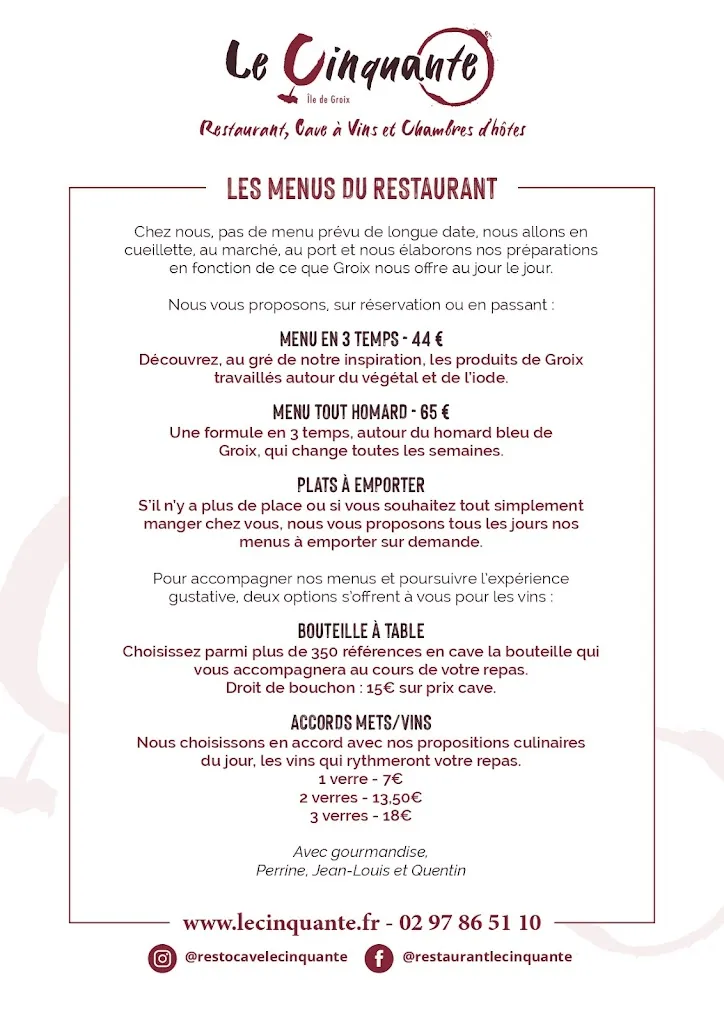Menu_Le Cinquante, Restaurant, Cave à vins et Chambres d'hôtes à Groix_Groix_image_1
