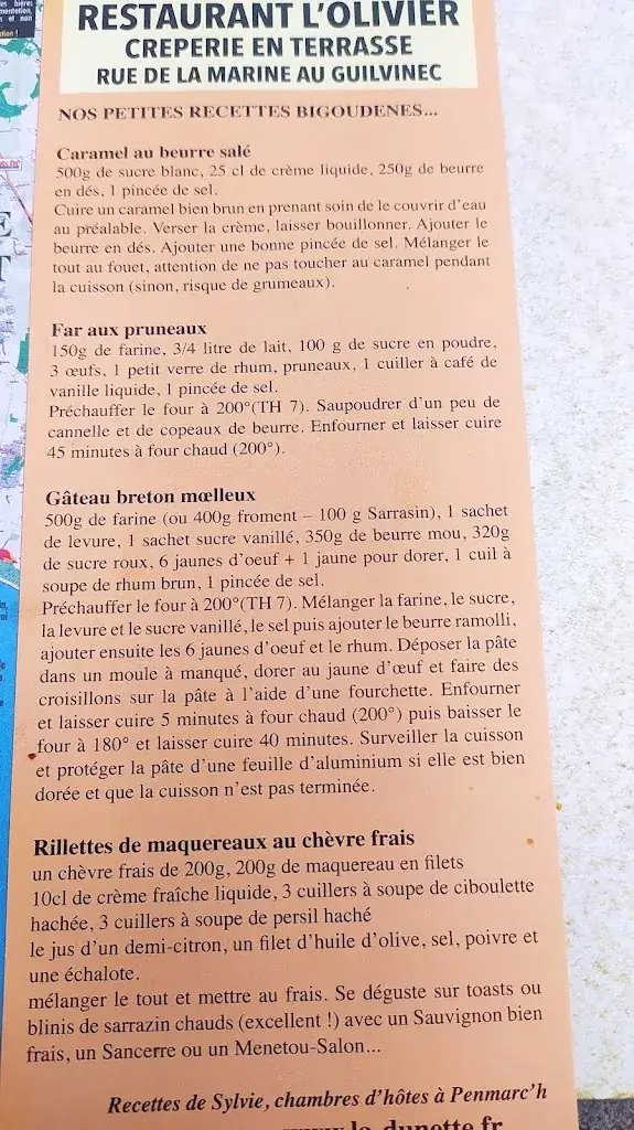 Menu_L'Olivier Restaurant Le Guilvinec_Guilvinec_immagine_1