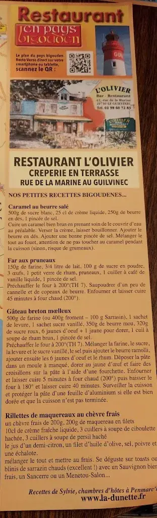 Menu_L'Olivier Restaurant Le Guilvinec_Guilvinec_immagine_2