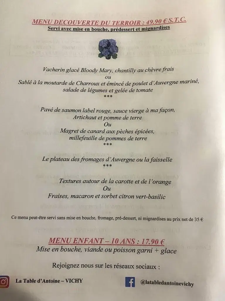 Menu_Restaurant La Table d'Antoine_Vichy_image_4