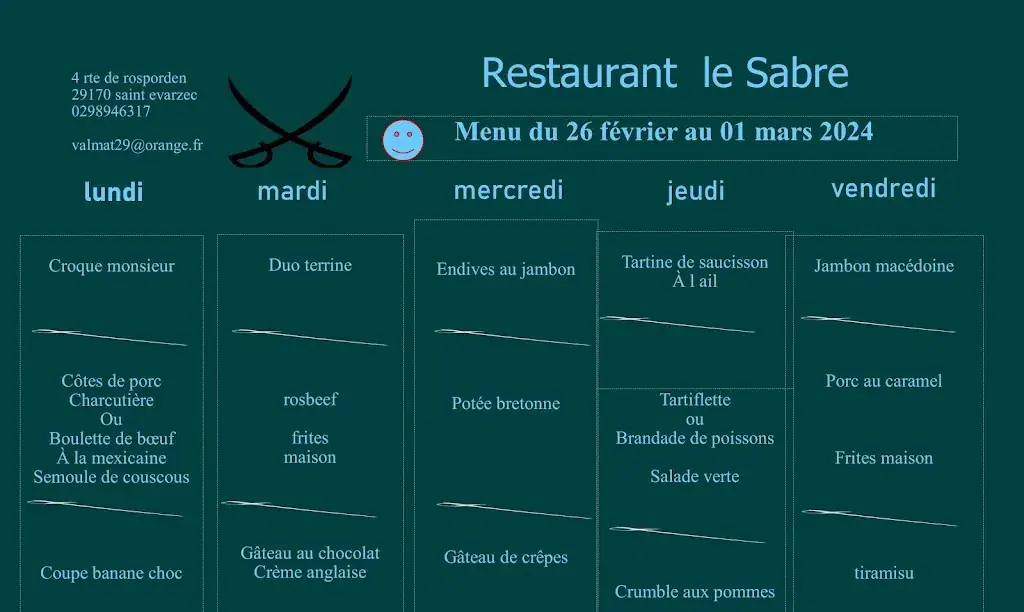 Menu_Le Sabre. Bar Restaurant_Saint-Évarzec_image_1