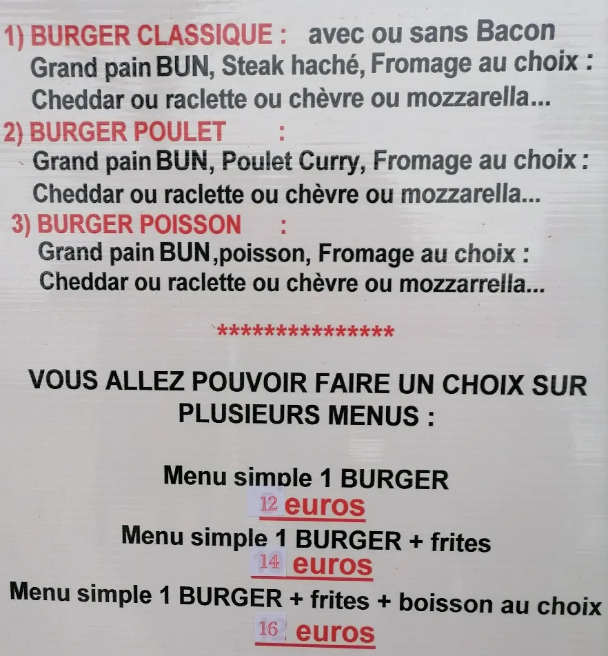 Menu_Pizzeria, Burgers, Frites, BBQ,Lasagnes, Boissons, Restaurant, A emporter, Pierre et Laëtitia Parks Finistère_Lanmeur_image_2