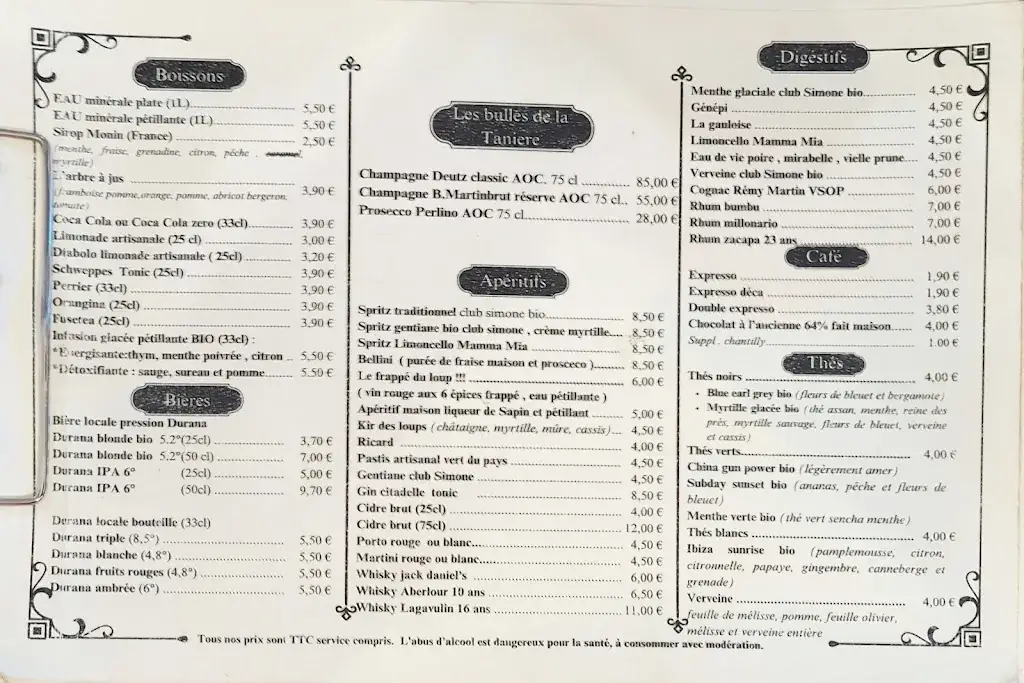 Menu_La Tanière des loups_Besse-et-Saint-Anastaise_image_1