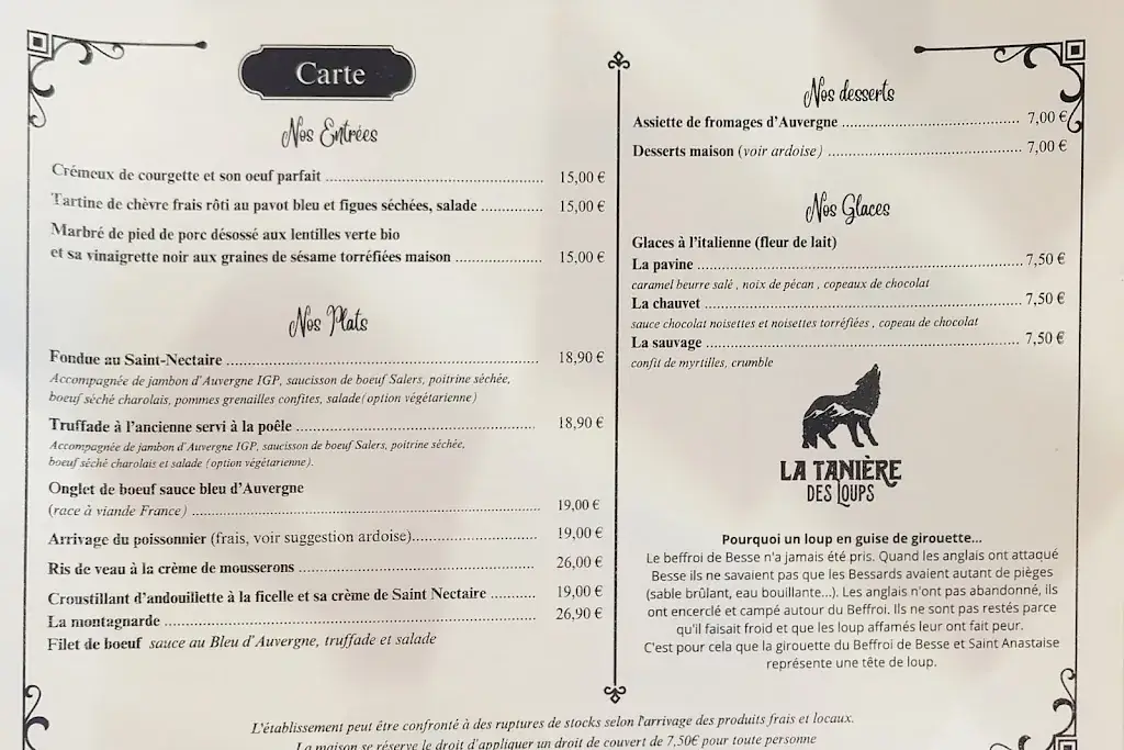 Menu_La Tanière des loups_Besse-et-Saint-Anastaise_image_4
